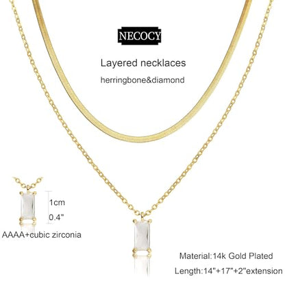 NECOCY Layered Gold Necklaces for Women Dainty Chokers Necklace Silmple Stackable Cubic Zirconia Necklace Non Tarnish Vacation Jewelry Trendy Gifts for Women - style: five cz drop necklace