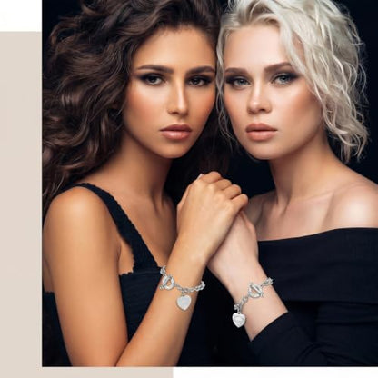 Emibele Heart Charm Bracelet for Women, Bible Verse Bracelet Stainless Steel 18K Gold Plated Bracelet Love Pendant Link Chain OT Clasp, Birthday Christmas Jewelry Gift for Mother Her - color: Silver Heart