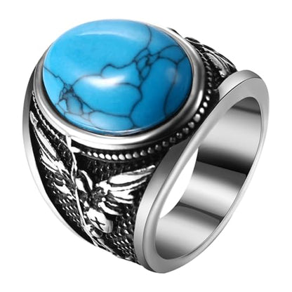 OIDEA Signet Rings for Men: St Michael The Great Protector Archangel Defeating Satan Figurine Amulet Ring Biker Rings - color: Turquoise
