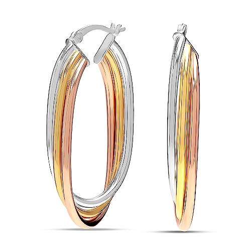 LeCalla 925 Sterling Silver Chunky Hoop Earrings | 14K Two-Tone Three-Tone Hoop Earrings | Intertwining Oval Shape Polished Twisted Hoop Earrings for Women - color: "Large" Tri-Tone 42mm