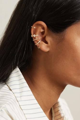 14K Gold Plated Ear Cuff Earrings for Women, Dainty Ear Cuffs Non Piercing Clip on Earrings Trendy Non pierced Cubic Zirconia Fake Hoop Earring Jewelry Sets for Women - color: Gold-5