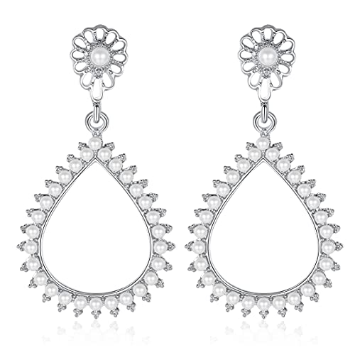Flower Teardrop Bridal Wedding Dangle CZ Earrings in Silver/Gold Tone for Women Girl Bride Gift … - color: Fashion style 5