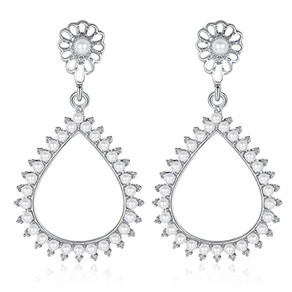 Flower Teardrop Bridal Wedding Dangle CZ Earrings in Silver/Gold Tone for Women Girl Bride Gift … - color: Fashion style 5