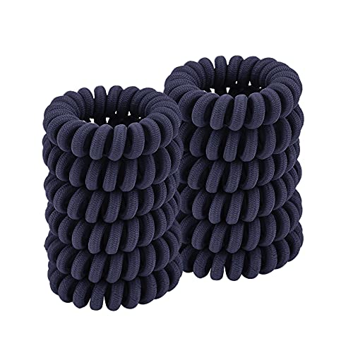 Spiral Coil Hair Ties for Thick, Ponytail Holders (Navy Cloth, 12 Pcs) - No Crease Phone Cord Hair Ties for All Hair Types - color: Cloth Navy 4.5CM