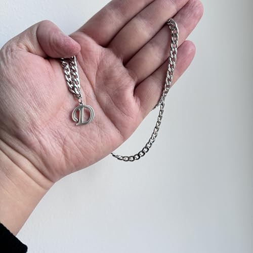 Stainless Steel Initial A-Z Necklace for Men Women,Cuban Chain,Titanium Steel Initial Letter Pendant Charm Necklaces Accessories Jewelry for Woman Man,21 Inch Chain - color: D