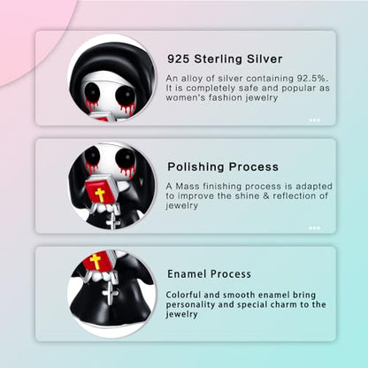 Family Love Mother Daughter Grandma Charm 925 Sterling Silver fits Bracelets Necklace Pendant Bead Charms Jewelry Gift for Women Family Friends - color: Halloween Ghost Nun Charm