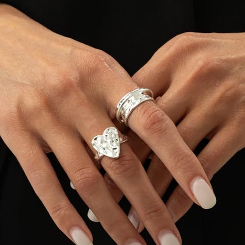 MIFYNN Chunky Gold Rings for Women Non Tarnish Thick Gold Heart Knuckle Thumb Finger Rings Birthday Valentine's Day Gifts for Girlfriend Wife - color: E