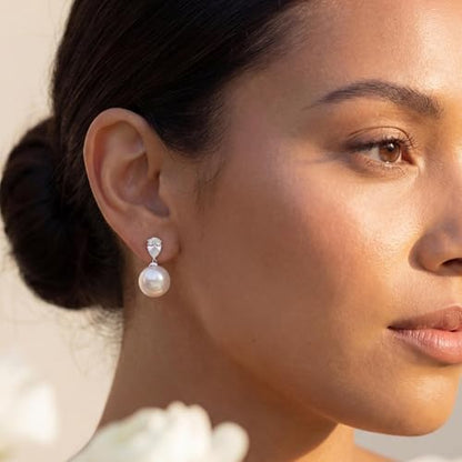 Pearl Earrings for Women:Gold Wedding Dangle Drop Earring Pearl Jewelry | 14K Gold Plated Pearl Drop Earrings for Women,Dainty Wedding Bride Earring Studs,Gold Dangle Drop Earring,Waterproof Jewelry - size: 1 pcs-8