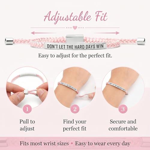 Frodete Dont Let The Hard Days Win Bracelet Inspirational Gifts for Women Adjustable Braided Tube Bracelet Gifts for Friends - color: A3:pink