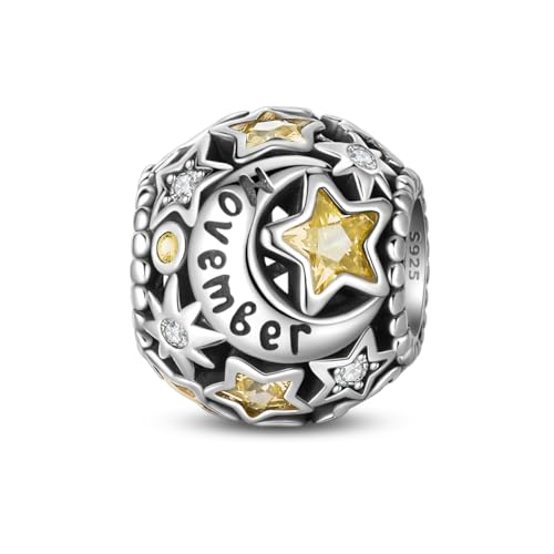 Star Moon 925 Sterling Silver Birthstone Charm for Bracelet Women Jewelry - color: November