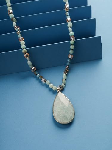 MINACHI Handmade Agate Pebble Pendant with Crystal Beads, Random Stone Shape, Vintage Women's Jewelry - style: Necklace NECK.008