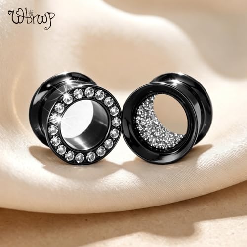 WBRWP Unisex Women 6pcs/8pcs-3pairs/4pairs Hollow Zircon Stainless Steel Screw Ear Plugs Tunnels with ZirconEar Plugs Tunnels - Ear Expander - Ear Gauges Stretcher Body Piercing 8g-5/8 - color: 4pc Black-2 with inside shining+2 with cz