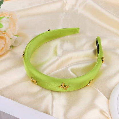 CURASA Padded Headband For Women Cute Non Slip Head Band Soft Sponge Hairband Green Trendy Satin Hairbands Fashion Gold Metal Bow Decorative Hair Hoop Comfortable Elastic Yoga Hair Accessories
