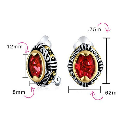Bali Button Style Two Tone Red Blue Brown Crystal Oval Clip-On Earrings - color: Red