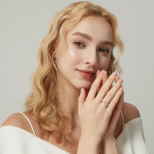 SHINYSO Wedding Bands for Women Infinity Stacking Ring Half Cubic Zirconia Eternity Engagement Ring Size 4-10 - color: 14K Gold Plated