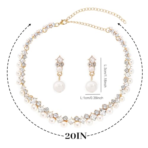 Gangel Rhinestone Necklace Earring Set Faux Pearl Necklace and Dangle Earrings Wedding Bridal Jewelry Crystal Necklaces for Women