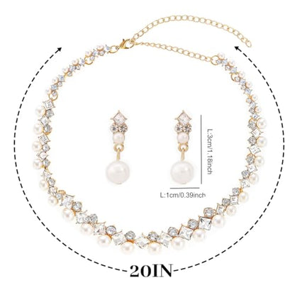 Gangel Rhinestone Necklace Earring Set Faux Pearl Necklace and Dangle Earrings Wedding Bridal Jewelry Crystal Necklaces for Women