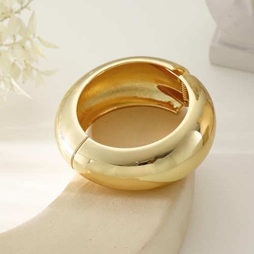 Bangle Bracelets for Women | 14K Gold Plated Trendy Wide Bracelets | Hinged Arm Cuff Bangles Chunky Bracelet for Women - color: Style G-Gold Plated Bangles