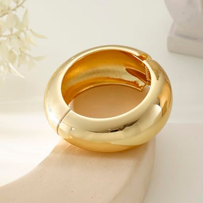 Bangle Bracelets for Women | 14K Gold Plated Trendy Wide Bracelets | Hinged Arm Cuff Bangles Chunky Bracelet for Women - color: Style G-Gold Plated Bangles