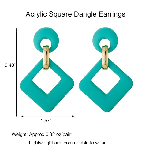 RUOFFETA Acrylic Rectangle Earrings, Fashion Acrylic Square/Oval/Hoop Statement Drop Earrings for Women - color: Aqua
