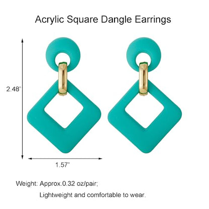 RUOFFETA Acrylic Rectangle Earrings, Fashion Acrylic Square/Oval/Hoop Statement Drop Earrings for Women - color: Aqua