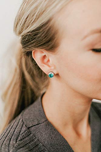 SWEETV Cubic Zirconia Stud Earrings, 8mm Round Cut, Rhinestone Hypoallergenic Earrings for Women & Girls | 9mm Round Cut Hypoallergenic 925 Sterling Silver Stud Earrings for Bridal Bridesmaid Prom Weddings Parties,Silver - color: 12.Cyan