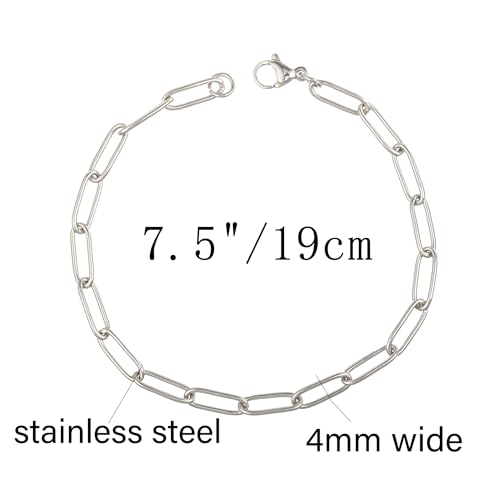 kelistom 14K Gold Filled Stainless Steel Paperclip Chain Bracelet for Women, 7.5” Rectangle Link Bracelets, Waterproof and Never Tarnish - color: stainless steel