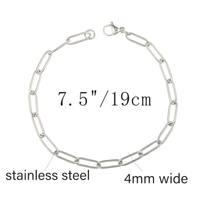 kelistom 14K Gold Filled Stainless Steel Paperclip Chain Bracelet for Women, 7.5” Rectangle Link Bracelets, Waterproof and Never Tarnish - color: stainless steel