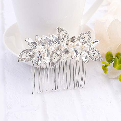Kercisbeauty Silver Side Combs for Brides Wedding Bridal Hair Combs with Crystal Decorative Headpiece for Women Girls Evening Party Hair Jewelry(Silver) - color: Silver