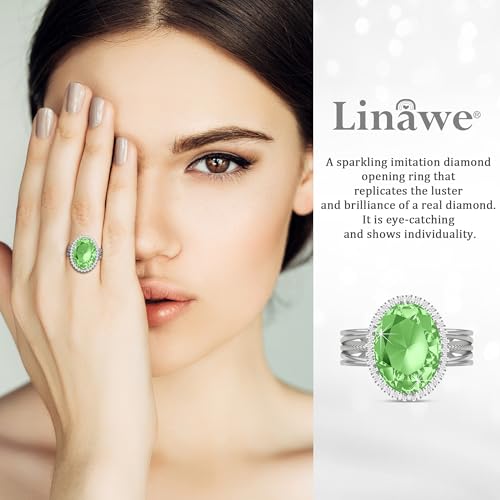 Linawe Costume Jewelry Adjustable Cocktail Ring for Women | Copper, Rhinestone, Cubic Zirconia, Oval, Fake Diamond, Crystal, Stone, Birthstone, Gemstone, Big, Chunky, Statement - color: White Light Green