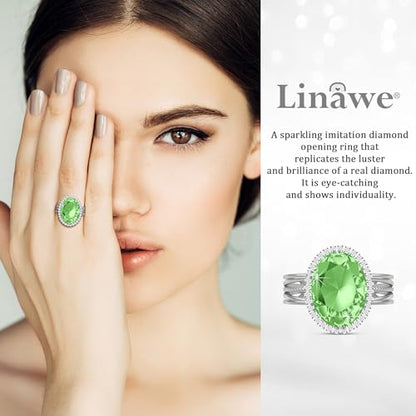 Linawe Costume Jewelry Adjustable Cocktail Ring for Women | Copper, Rhinestone, Cubic Zirconia, Oval, Fake Diamond, Crystal, Stone, Birthstone, Gemstone, Big, Chunky, Statement - color: White Light Green