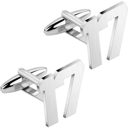 AMITER Mens Cufflinks with Number, Classic Silver Personalized Cuff Links for Men, Sport’s Day Casual or Formal Shirts - style: 17