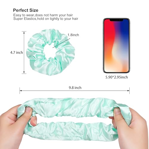 Ivyu 16 Pcs Scrunchies for Women's Thick Curly Hair, Bright Green Satin Hair Scrunchies for Girls, Big Scrunchies for Hair Ties, Ponytail Holders, Cute Pony Tails, No Crease Hair Ties, No Damage - color: Bright Green