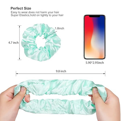 Ivyu 16 Pcs Scrunchies for Women's Thick Curly Hair, Bright Green Satin Hair Scrunchies for Girls, Big Scrunchies for Hair Ties, Ponytail Holders, Cute Pony Tails, No Crease Hair Ties, No Damage - color: Bright Green