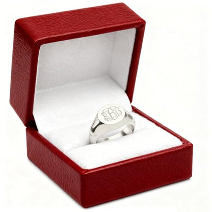 15mm Initial Ring 925 Silver/10K/14K/18K Gold Monogram Ring for Men Personalized Engraved Circle Monogram Signet Mens Ring Birthday Gifts - color: White Gold