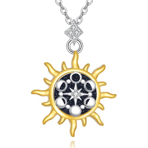 Saturn Planet/Sun Moon and Star Necklace 925 Silver Sterling Galaxy Pendant Necklaces Celestial Jewelry Birthday Jewelry for Her Women Astronomy Lovers Gifts - style: Sun,Moon and Star Necklace