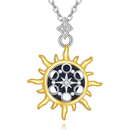 Saturn Planet/Sun Moon and Star Necklace 925 Silver Sterling Galaxy Pendant Necklaces Celestial Jewelry Birthday Jewelry for Her Women Astronomy Lovers Gifts - style: Sun,Moon and Star Necklace
