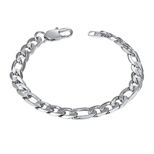 PROSTEEL Bracelets for Men, Figaro/Cuban Mens Bracelet, Silver/Gold/Black | 6/9/13mm Width, 7.5/8.3/9" Length, Stainless Steel Mens Bracelet, Durable & Non Tarnish, Chunky Jewelry with Gift Box - style: D 7.5mm-Figaro-Silver-Textured
