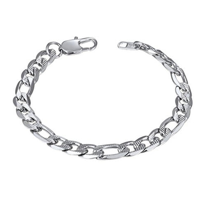 PROSTEEL Bracelets for Men, Figaro/Cuban Mens Bracelet, Silver/Gold/Black | 6/9/13mm Width, 7.5/8.3/9" Length, Stainless Steel Mens Bracelet, Durable & Non Tarnish, Chunky Jewelry with Gift Box - style: D 7.5mm-Figaro-Silver-Textured