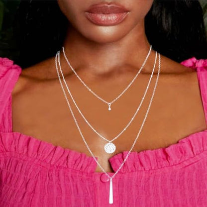 Yalice Dainty Gold/Silver Layered Necklace Chain for Women Sequins Bar Pendant Trendy Jewelry Gift - color: Silver