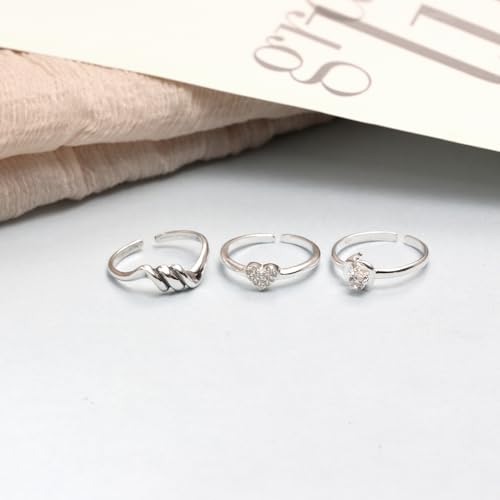 LeCalla 925 Sterling Silver Minimalist Toe Rings Set of Toe Ring Lightweight Simple Antique Open Adjustable Toe-Rings Beach Foot Jewelry Set for Women - color: 04. Trio (3 PCS)