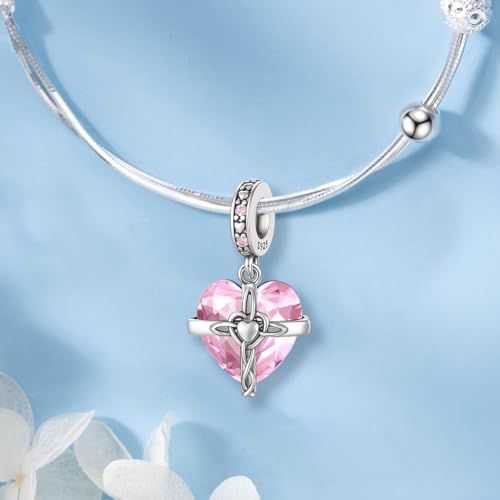 HappyStar 925 Sterling Silver Birthstone Charms for bracelets Fashion Cross Love Heart Dangle Pendant Bead Charm fit charm bracelets Happy Birthday Gift for Women MOMs - color: j-October Birthstone Charm
