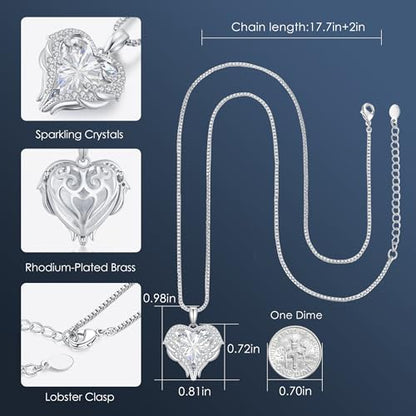 CDE Angel Wings Heart Birthstone Pendant Necklace Gift for Women | Silver/Gold Tone,Ideal Birthday & Anniversary Jewelry Gift for Wife,Girlfriend,Her - color: White-04-White Birthstone