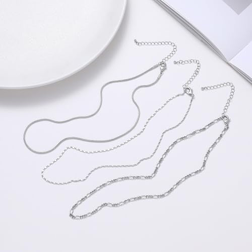 wgoud Gold Necklace for Women Waterproof,14K Real Gold Plated Herringbone Choker Necklace for Women Trendy, Dainty Gold Chain Necklaces Stack,Simple Layered Gold Necklaces for Women Jewelry Gifts - color: 3Pcs Silver Necklace A