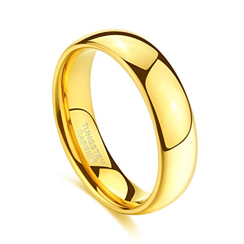 TRUMIUM 2mm 4mm 6mm 8mm Tungsten Wedding Band Ring for Men Women Silver/Rose Gold Plated/Rainbow/Gold Plated Domed High Polish Engagement Promise Rings Comfort Fit 4-15 - color: 6mm 24k gold plated