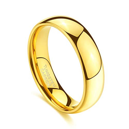 TRUMIUM 2mm 4mm 6mm 8mm Tungsten Wedding Band Ring for Men Women Silver/Rose Gold Plated/Rainbow/Gold Plated Domed High Polish Engagement Promise Rings Comfort Fit 4-15 - color: 6mm 24k gold plated