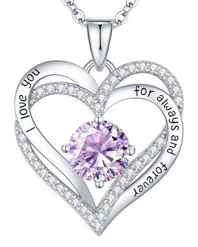 CDE S925 Silver Engraved Forever Love Heart Birthstone Necklaces for Women | 5A CZ,Hypoallergenic,Nickel-Free & Lead-Free Pendant,Anniversary Christmas Wedding Birthday Gift for Wife Girlfriend - color: 06-June, style: White Gold Plated