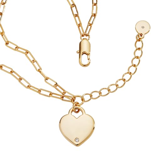 ALEX AND ANI Heart Charm Double Paperclip Chain Braclet - color: Gold