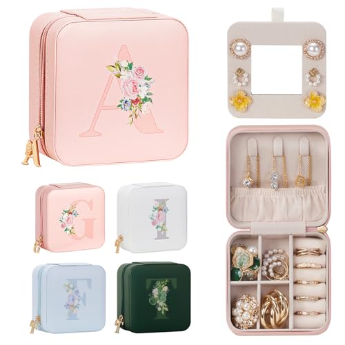 Enthralite Personalized Jewelry Box for Travel: A-Z Initial Gift for Girls | 26 Letter Choices Make Each Gift Personal - For Those Who Value Personal Touches - Birthday&Graduation&Flower Girl Gifts - color: Pink, size: A
