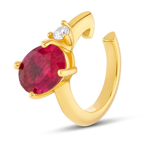 MILLA Ear Cuffs Non Piercing, Birthstone Jewelry, 14K Gold Plated over 925 Sterling Silver Half Hoop Dainty Earrings for Women Trendy with CZ Stones, Lightweight and Hypoallergenic - color: 07 July - Ruby